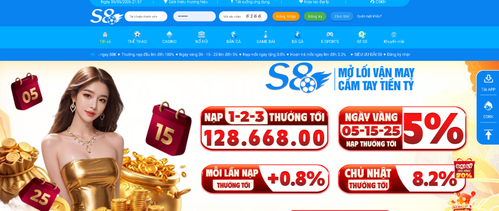 Hướng Dẫn Cách Đăng Nhập S8 Nhanh Chóng, An Toàn 2 Giao diện trang chủ S8 chính thức năm 2026